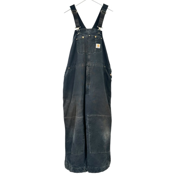 Vintage Carhartt Black Insulated Loose Fit Mechanic’s Denim Overalls Jumpsuit - Picture 1 of 11